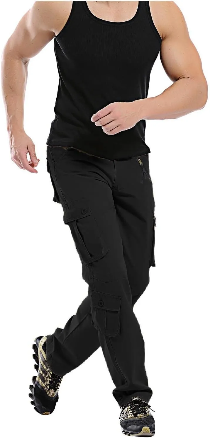 Men's Tactical Pants Workout Regular Fit Multi-Pockets Sports Outdoor Cargo Pants Active Hiking Travel Trousers
