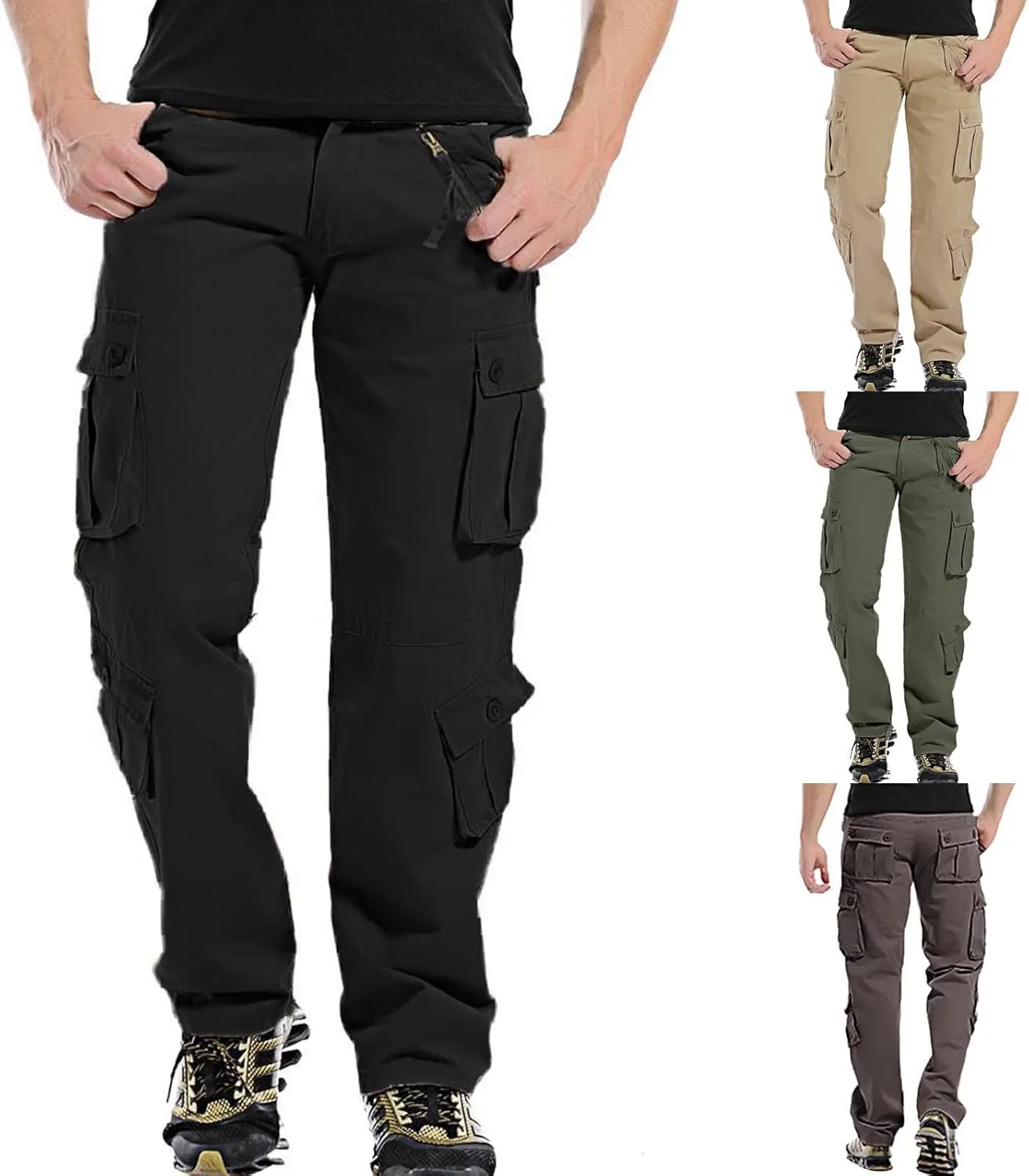 Men's Tactical Pants Workout Regular Fit Multi-Pockets Sports Outdoor Cargo Pants Active Hiking Travel Trousers