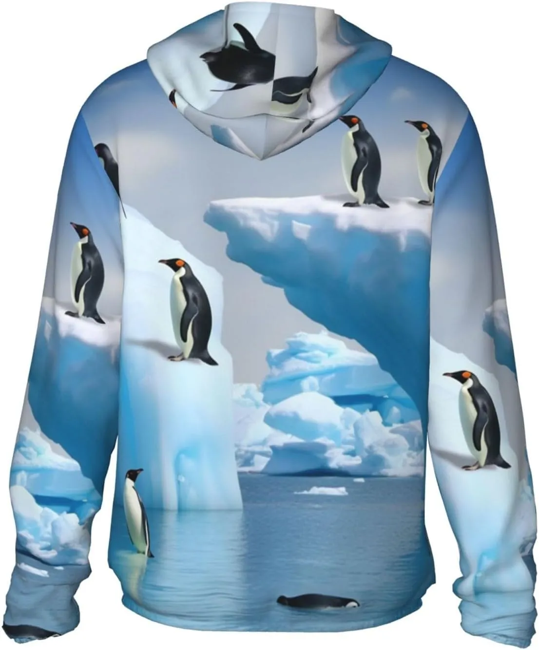 Men's UPF 50  Penguins On The Iceberg Sun Protection Hoodie Long Sleeve Rash Guard Hiking Running Workout Shirt