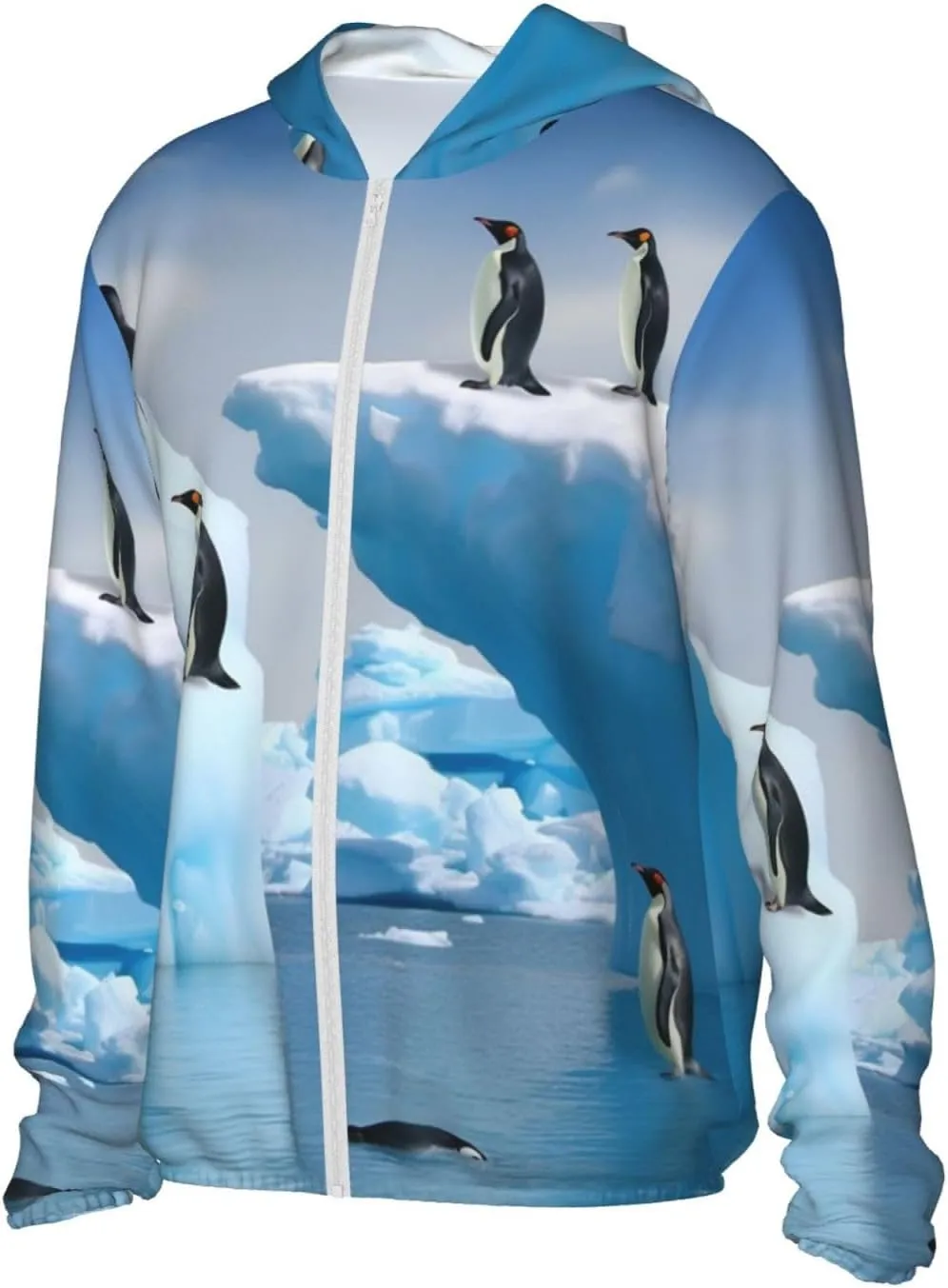 Men's UPF 50  Penguins On The Iceberg Sun Protection Hoodie Long Sleeve Rash Guard Hiking Running Workout Shirt