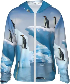 Men's UPF 50  Penguins On The Iceberg Sun Protection Hoodie Long Sleeve Rash Guard Hiking Running Workout Shirt
