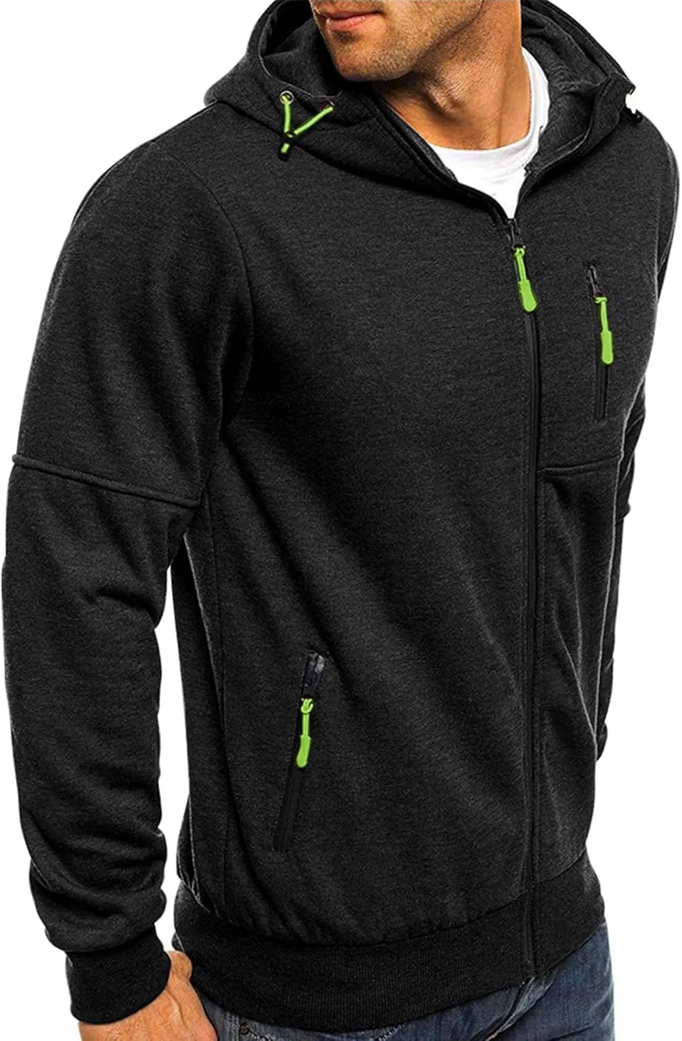 Men's Zip Up Fleece Hoodie Lightweight Sweatshirt Long Sleeve Sports Hooded Jacket with Zipper Pockets