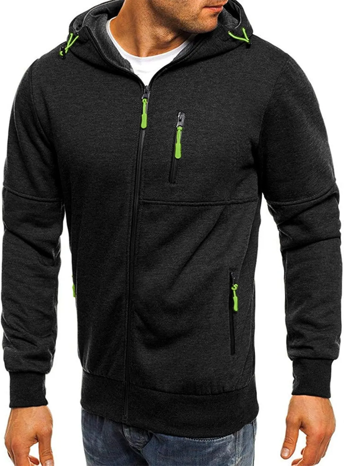 Men's Zip Up Fleece Hoodie Lightweight Sweatshirt Long Sleeve Sports Hooded Jacket with Zipper Pockets