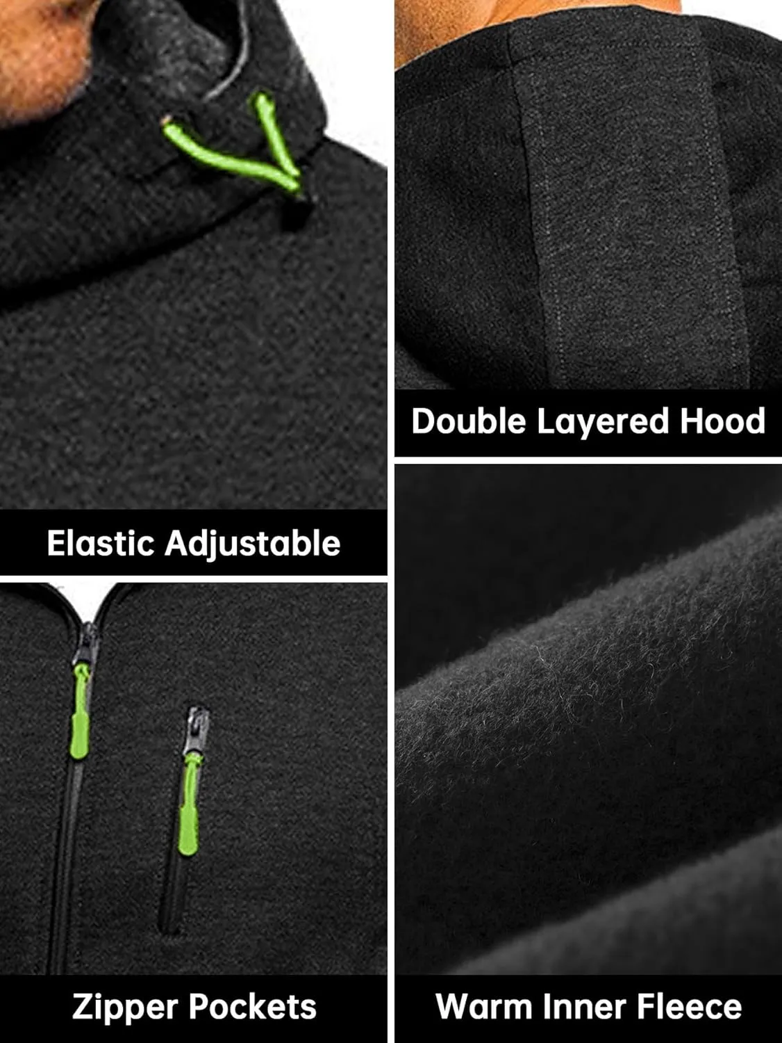 Men's Zip Up Fleece Hoodie Lightweight Sweatshirt Long Sleeve Sports Hooded Jacket with Zipper Pockets