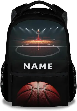 Mercuryelf Personalized Basketball Backpack for Boys Girls, 16 Inch Black Backpacks for School Travel, Cool Lightweight Bookbag for Kids