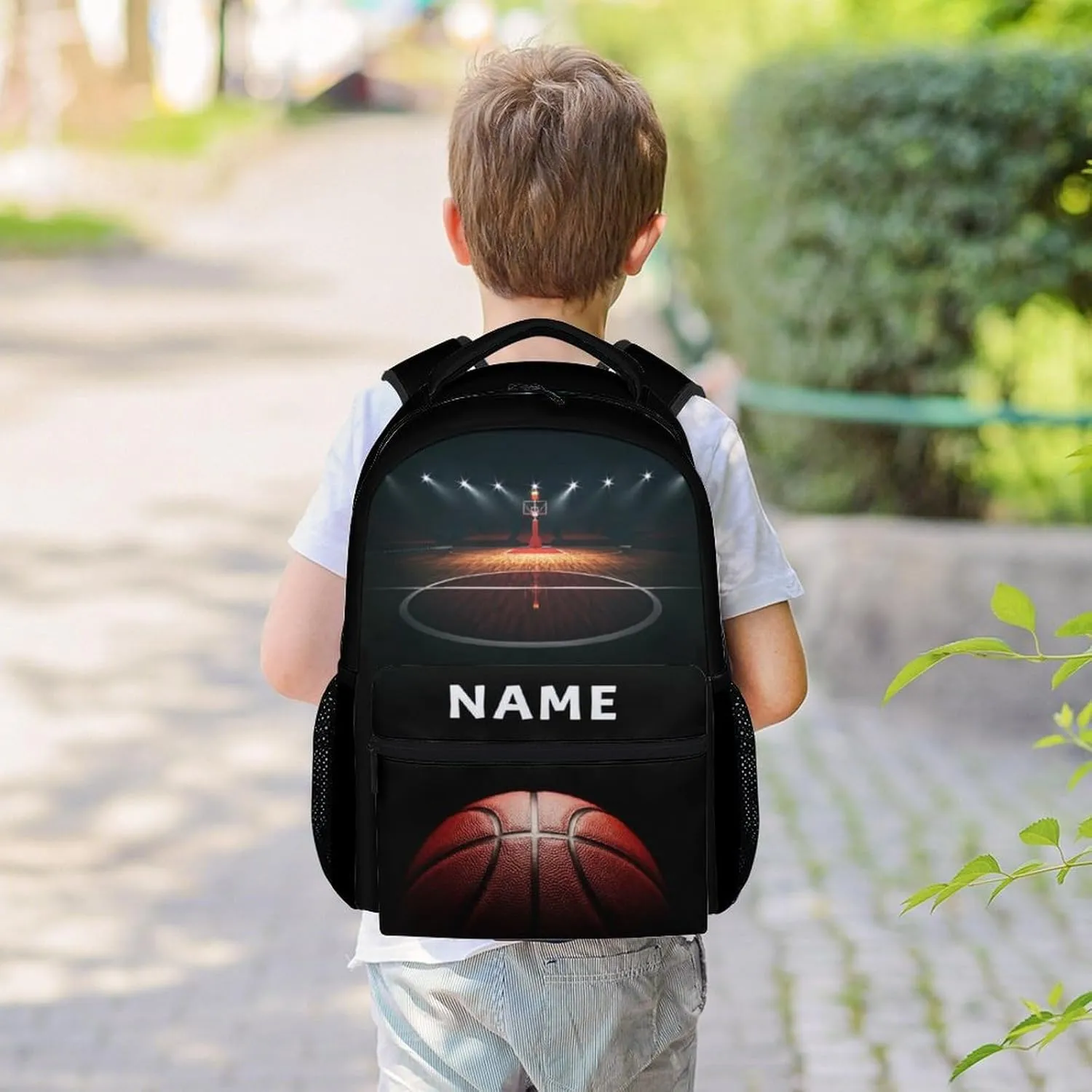 Mercuryelf Personalized Basketball Backpack for Boys Girls, 16 Inch Black Backpacks for School Travel, Cool Lightweight Bookbag for Kids