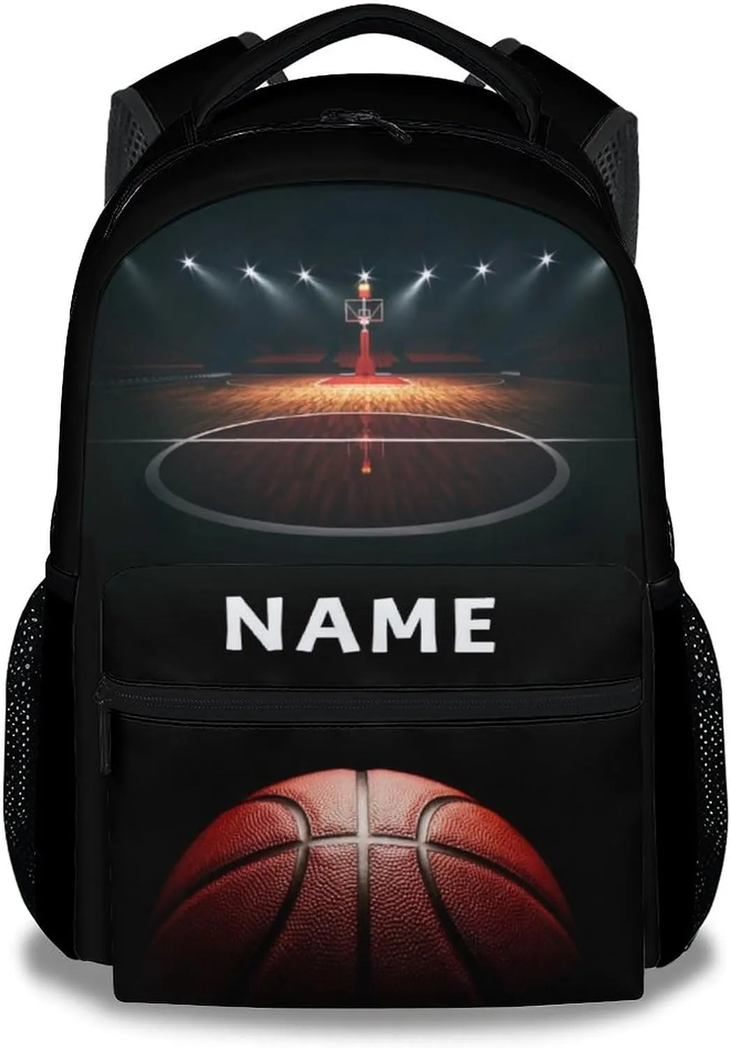 Mercuryelf Personalized Basketball Backpack for Boys Girls, 16 Inch Black Backpacks for School Travel, Cool Lightweight Bookbag for Kids