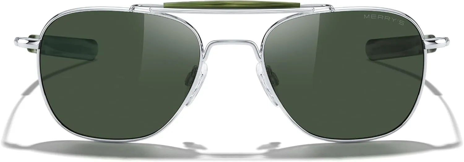 MERRY'S Classic Square Aviator II Military Polarized Sunglasses for Men or Women S8637