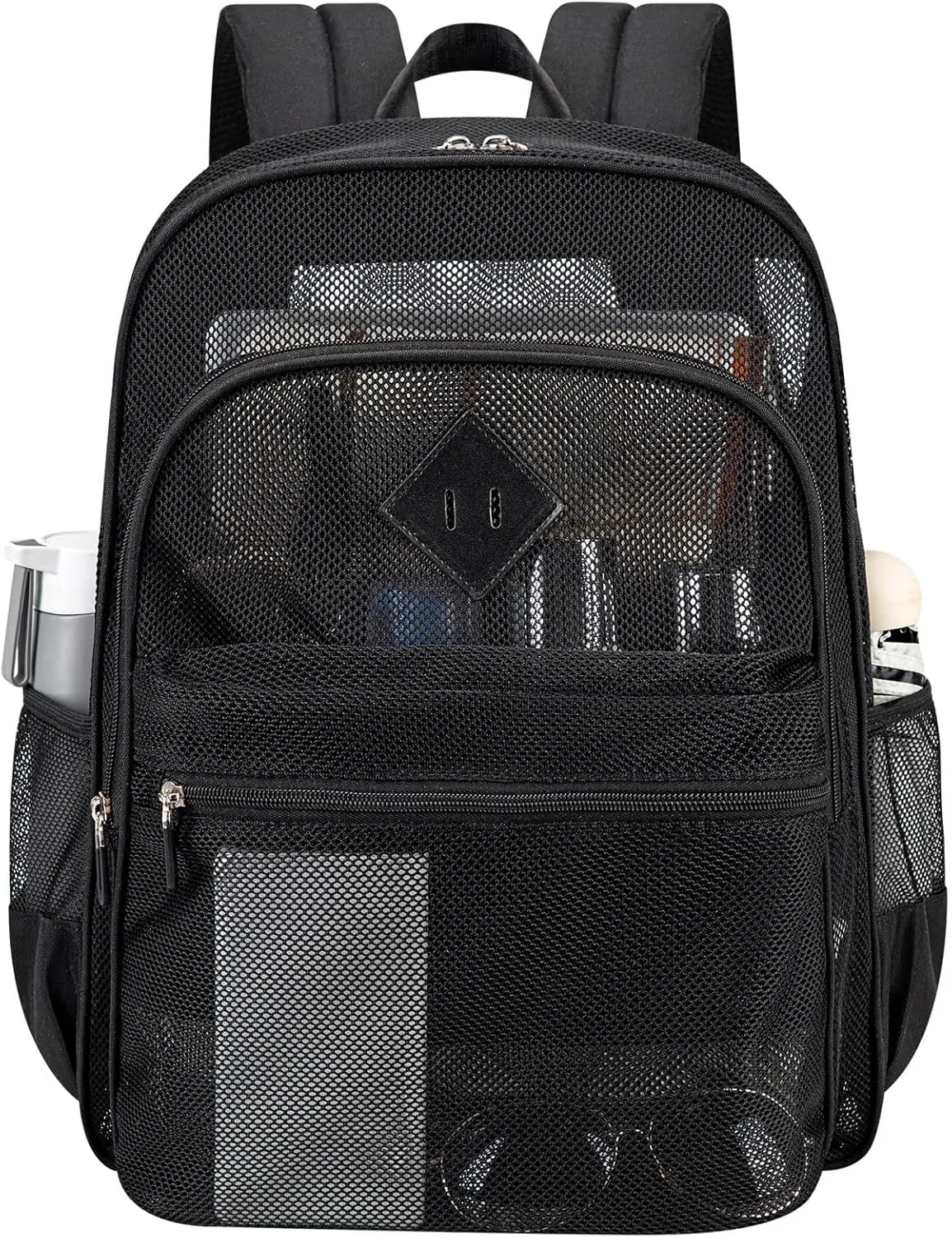 Mesh Bacpack Heavy Duty for School, Lightweight See Through College Backpack for Work Beach Sports (Black)