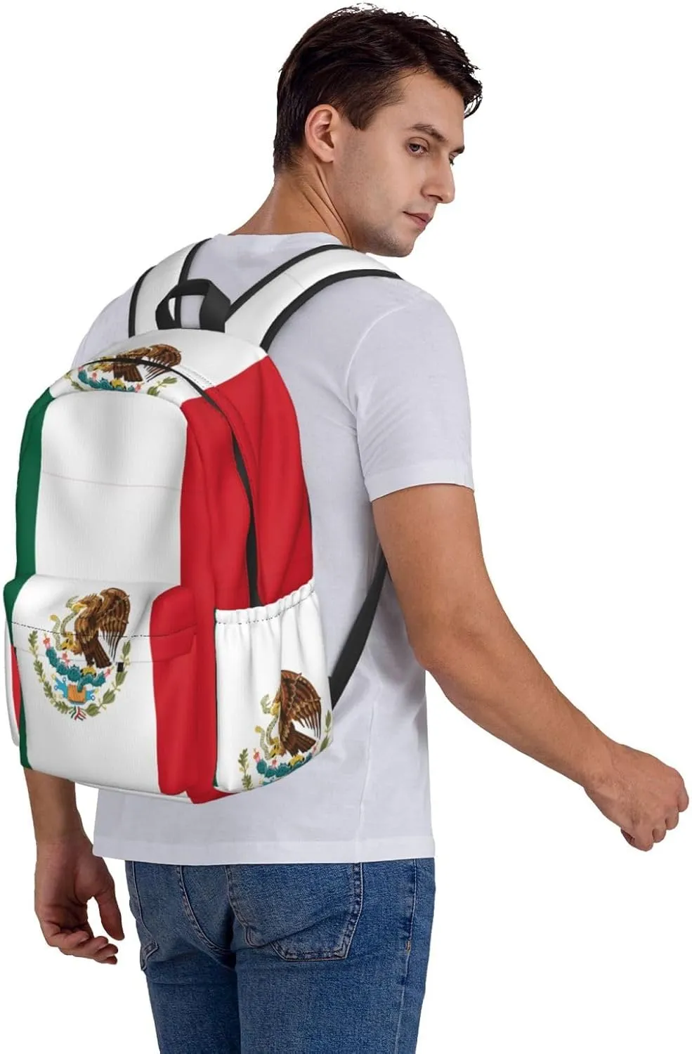 Mexican Flag Backpack Large Capacity Backpack Lightweight Double Shoulder Bag For Women Men Travel