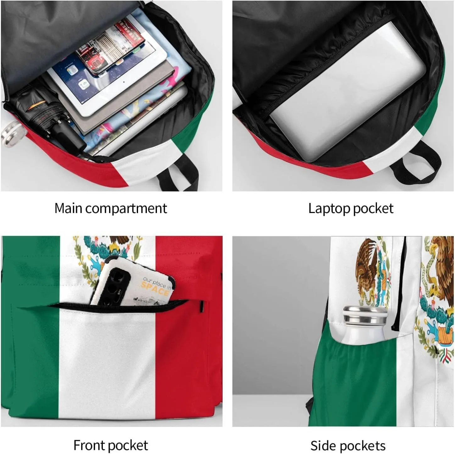 Mexican Flag Backpack Large Capacity Backpack Lightweight Double Shoulder Bag For Women Men Travel