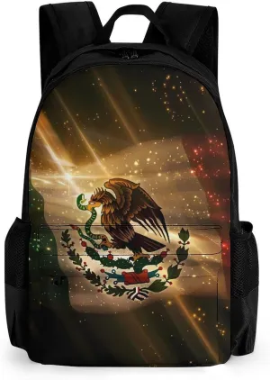Mexican Flag Light Rays Travel Backpack Printed 17 Inch Laptop Shoulder Bag Lightweight Daypack Portable with Pockets