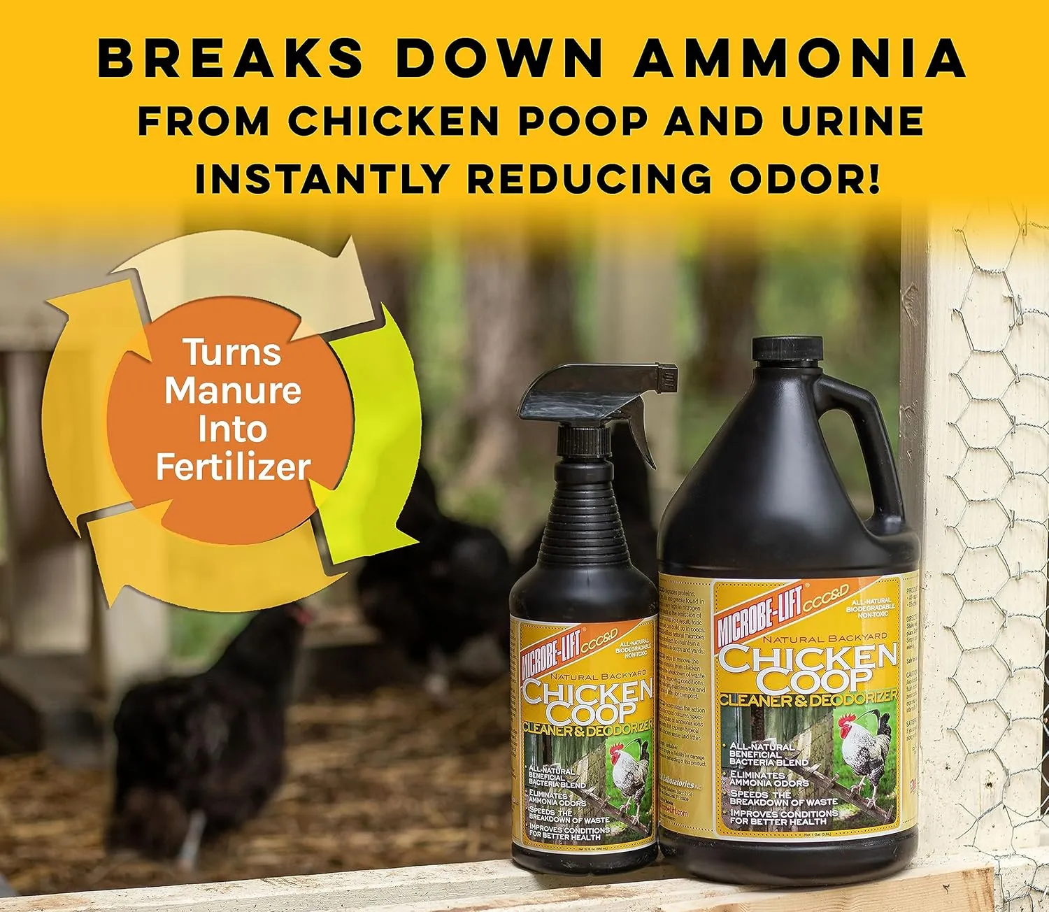 MICROBE-LIFT Chicken Coop Cleaner and Odor Eliminator, Use on all Surfaces and Supplies, Turns Chicken Poop Into Fertilizer, Ammonia Reducer, Highly Concentrated and Safe Formula, 1 Gallon