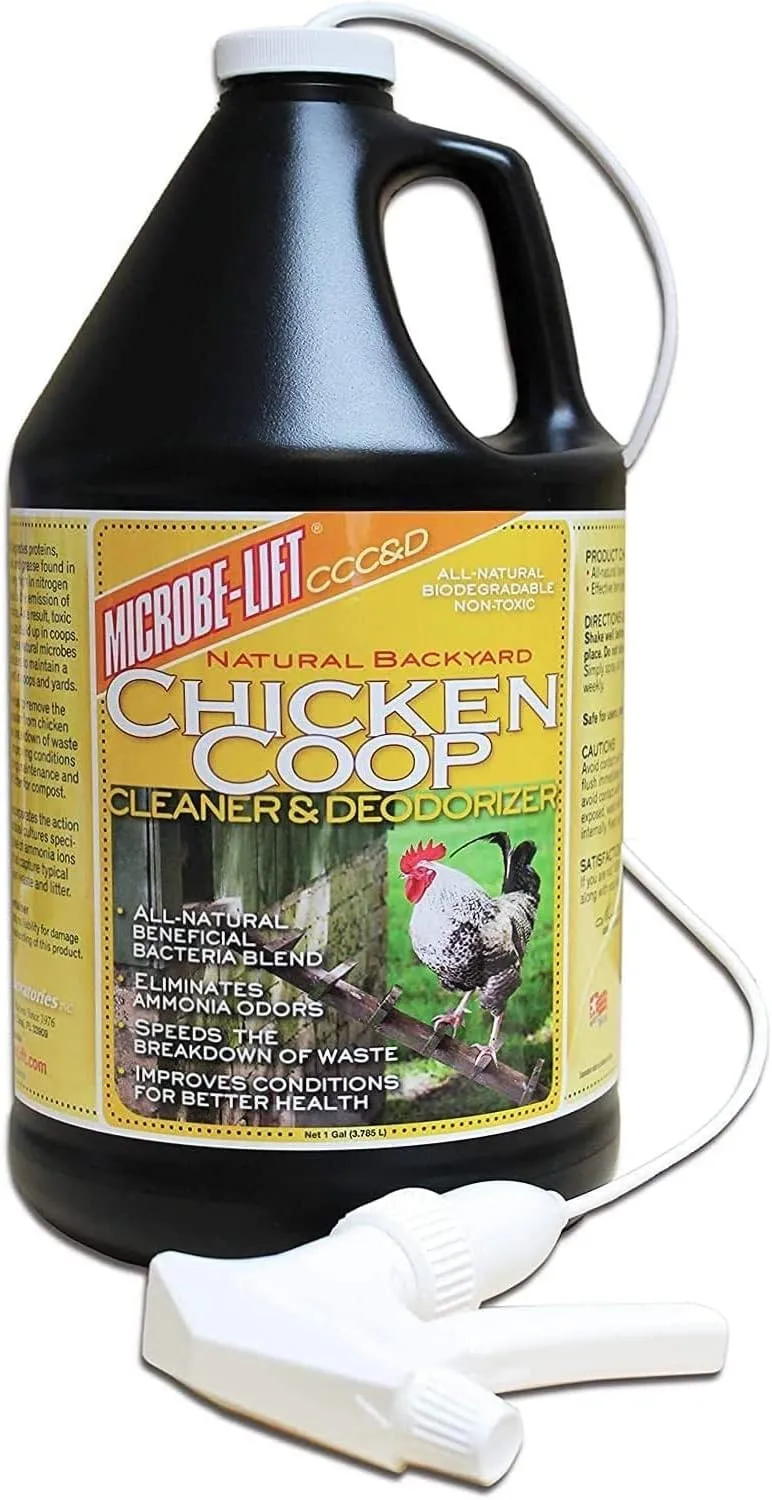 MICROBE-LIFT Chicken Coop Cleaner and Odor Eliminator, Use on all Surfaces and Supplies, Turns Chicken Poop Into Fertilizer, Ammonia Reducer, Highly Concentrated and Safe Formula, 1 Gallon