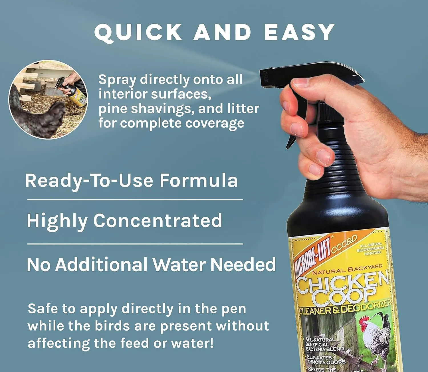 MICROBE-LIFT Chicken Coop Cleaner and Odor Eliminator, Use on all Surfaces and Supplies, Turns Chicken Poop Into Fertilizer, Ammonia Reducer, Highly Concentrated and Safe Formula, 1 Gallon