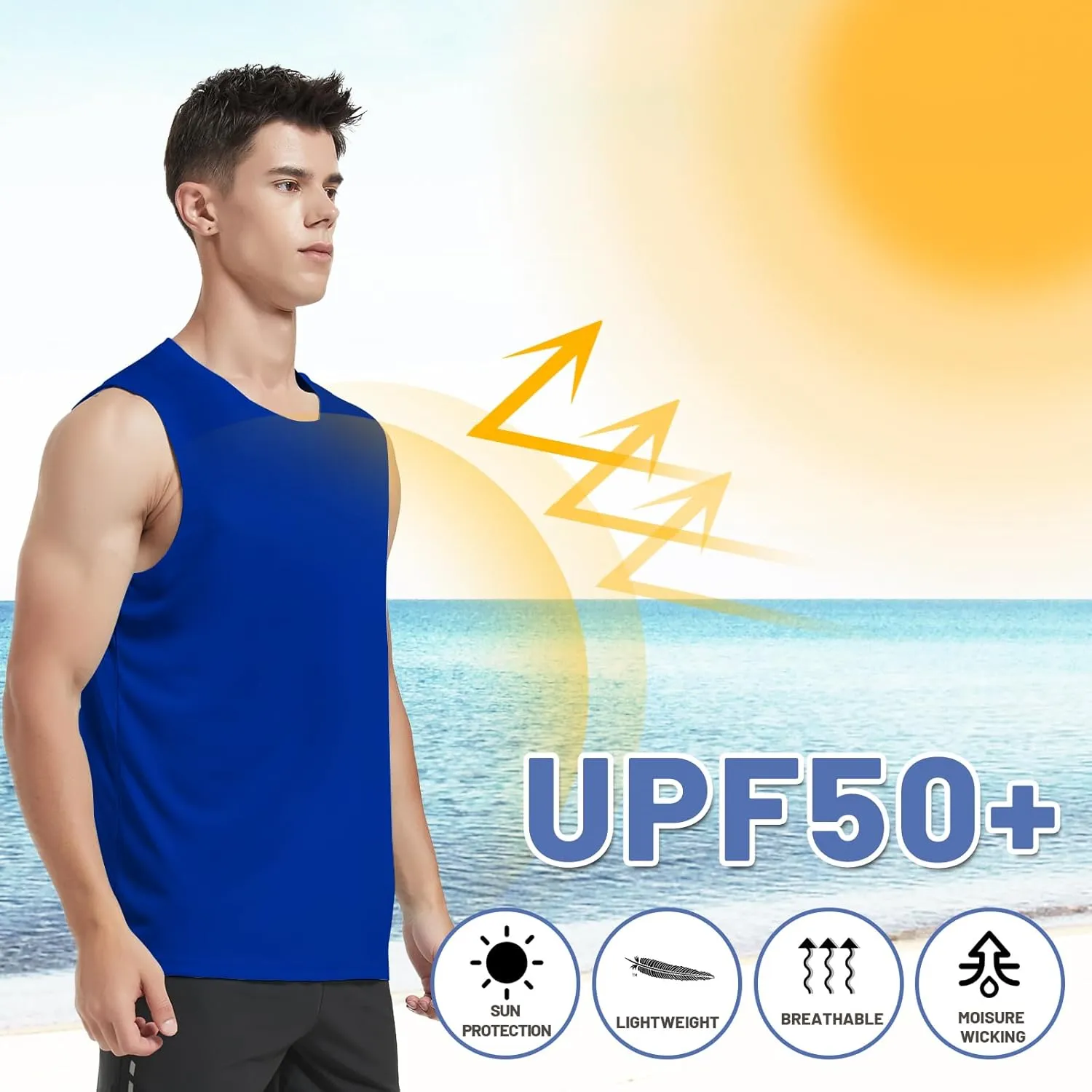 MIER Men's Workout Tank Tops UPF 50  Swim Shirts Quick Dry Running Sleeveless UV Protection Muscle Tees