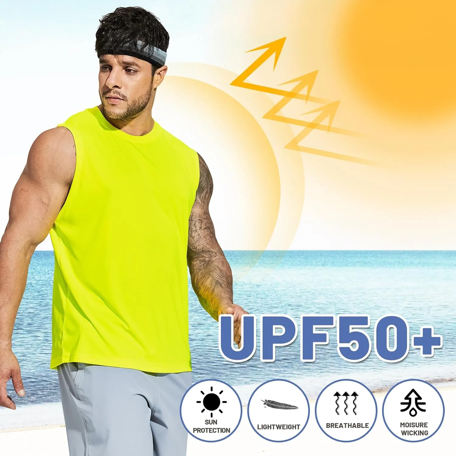 MIER Men's Workout Tank Tops UPF 50  Swim Shirts Quick Dry Running Sleeveless UV Protection Muscle Tees