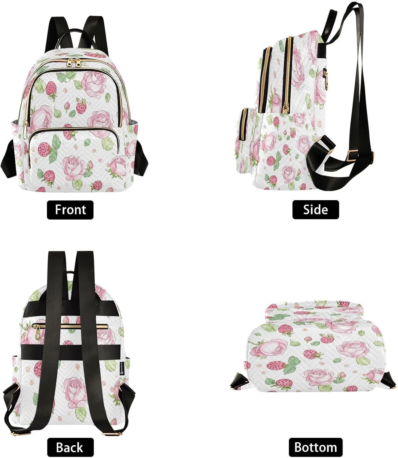 Mini Backpack Purse for Women Lightweight Bag School Teenagers Sports Traveling Medium Petal Strawberry