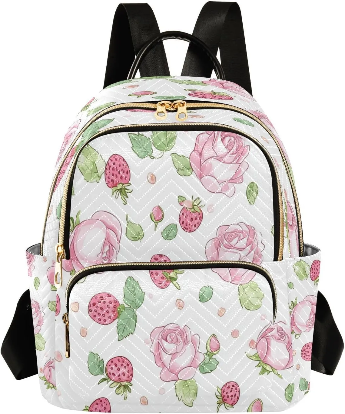 Mini Backpack Purse for Women Lightweight Bag School Teenagers Sports Traveling Medium Petal Strawberry