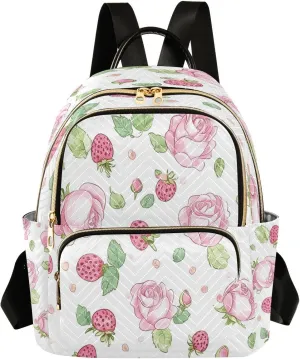 Mini Backpack Purse for Women Lightweight Bag School Teenagers Sports Traveling Medium Petal Strawberry