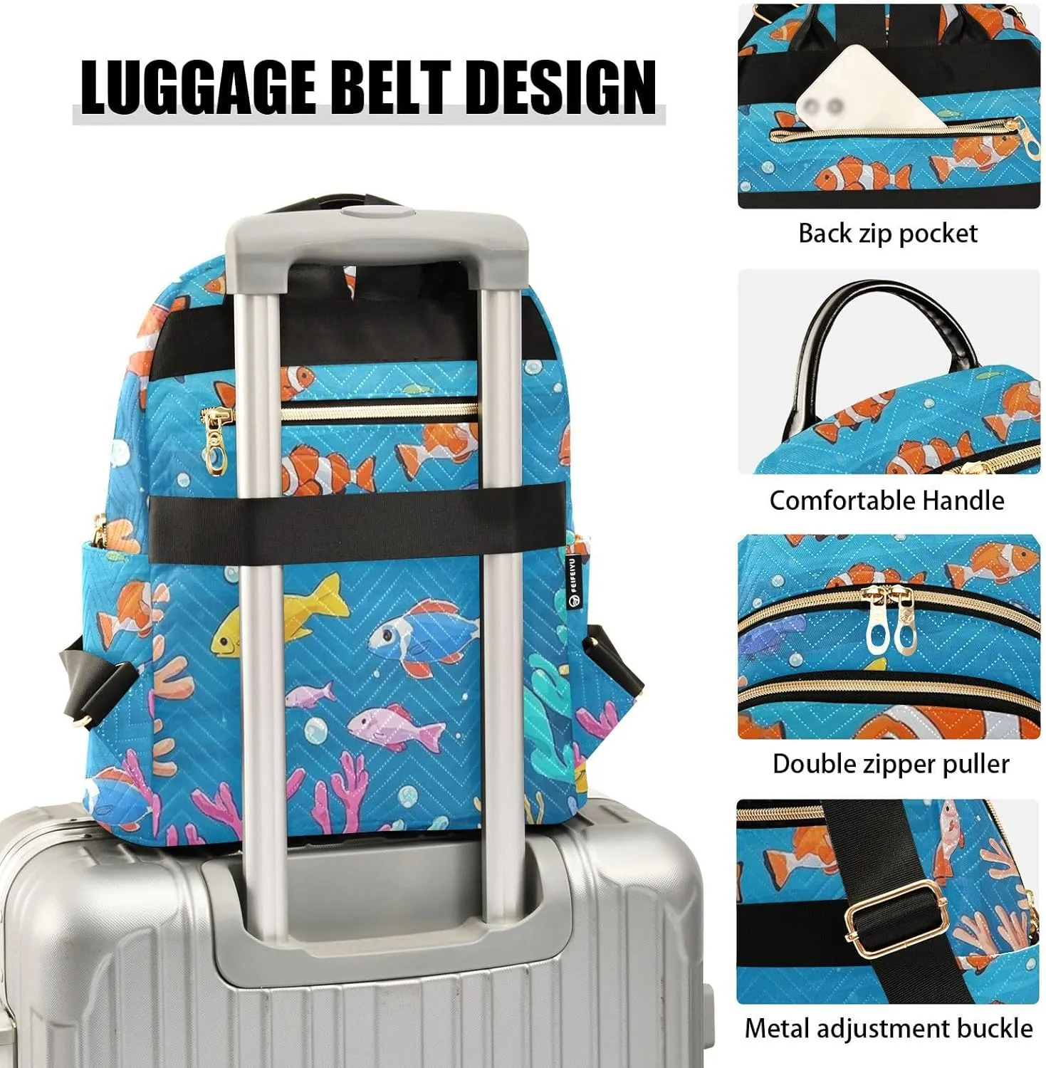 Mini Backpack Quilted Purse for Womens Small Backpack Daypack Coral Pattern for Travel Daily Work,Multi11