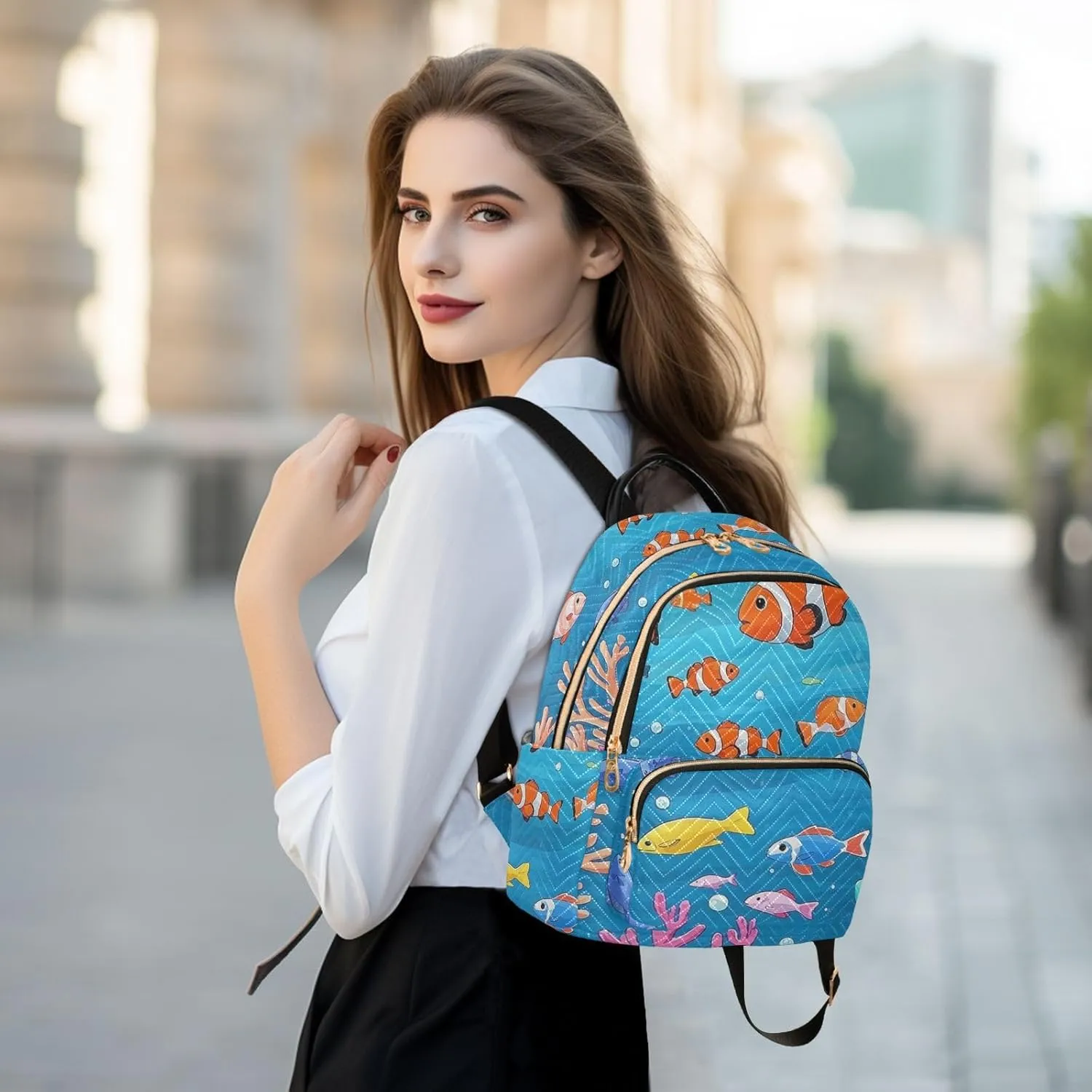 Mini Backpack Quilted Purse for Womens Small Backpack Daypack Coral Pattern for Travel Daily Work,Multi11