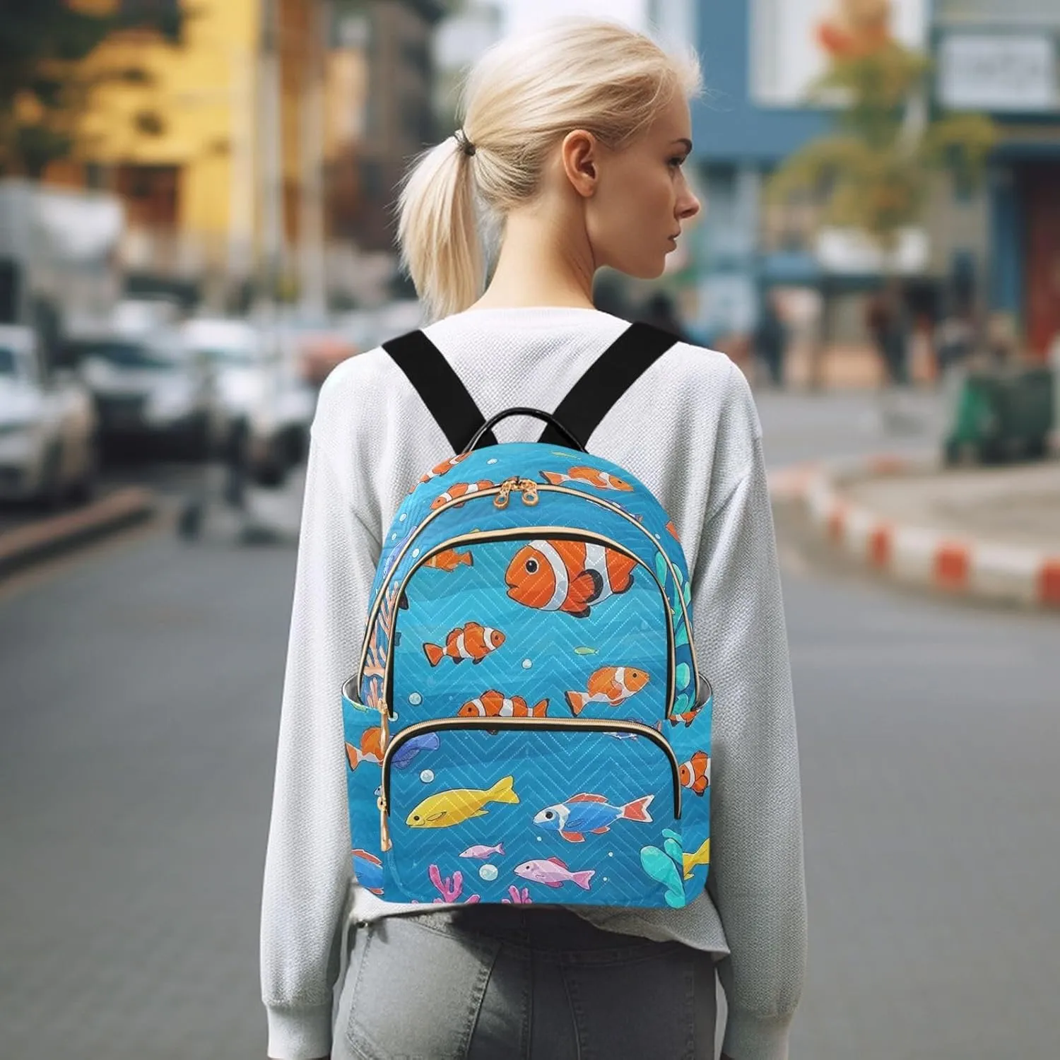 Mini Backpack Quilted Purse for Womens Small Backpack Daypack Coral Pattern for Travel Daily Work,Multi11