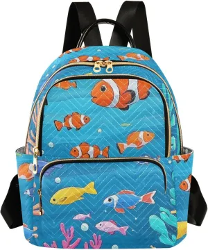 Mini Backpack Quilted Purse for Womens Small Backpack Daypack Coral Pattern for Travel Daily Work,Multi11