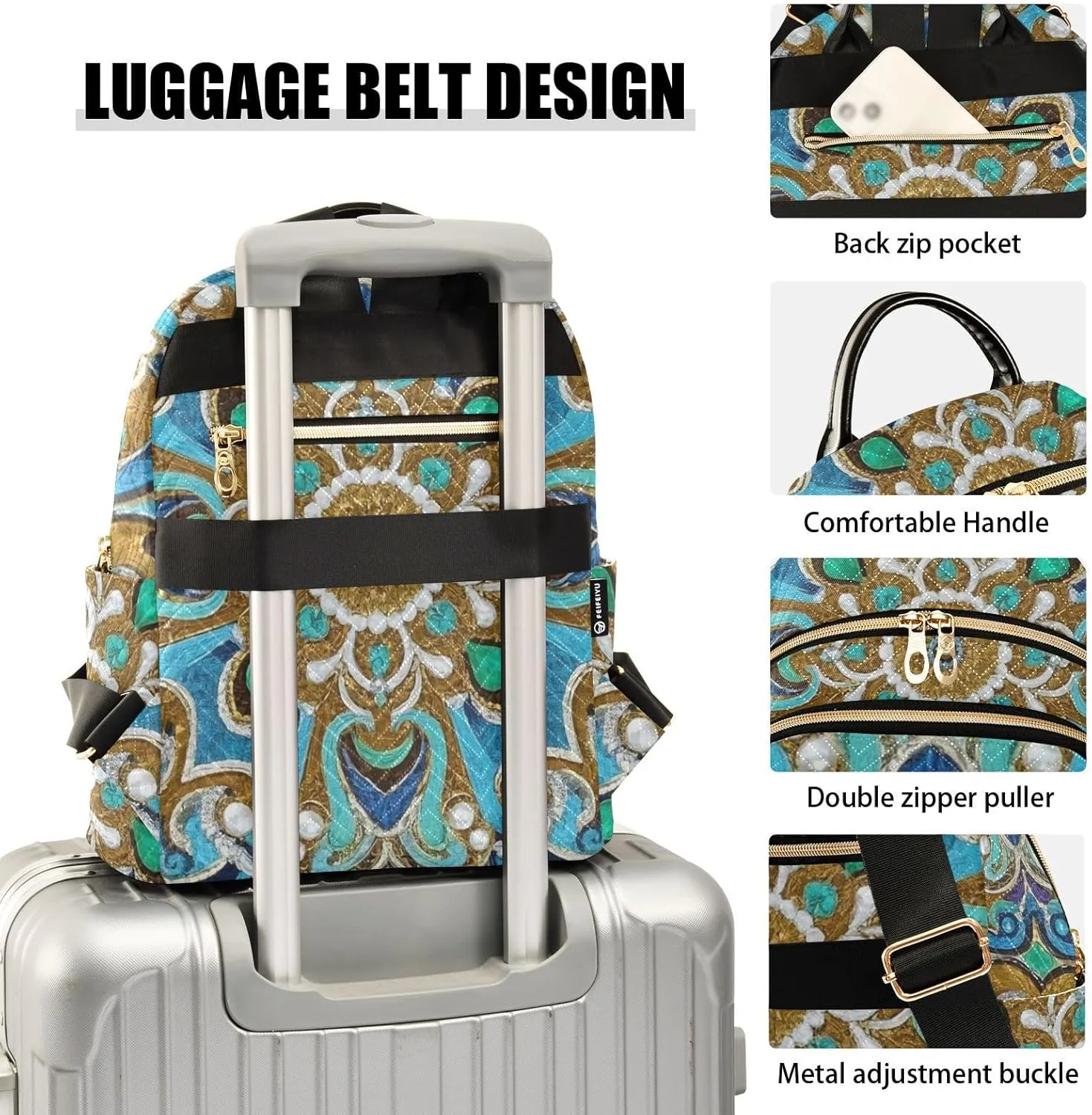 Mini Backpack Quilted Purse for Womens Small Backpack Daypack Embroider Pattern for Travel Daily Work,Multi2