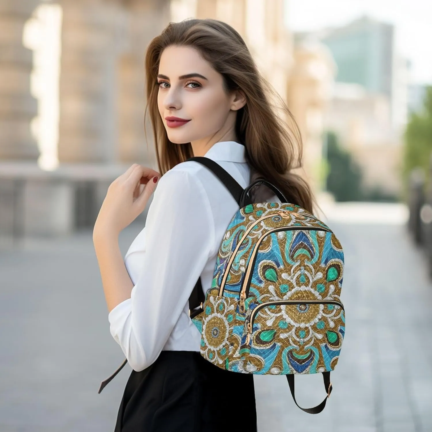 Mini Backpack Quilted Purse for Womens Small Backpack Daypack Embroider Pattern for Travel Daily Work,Multi2
