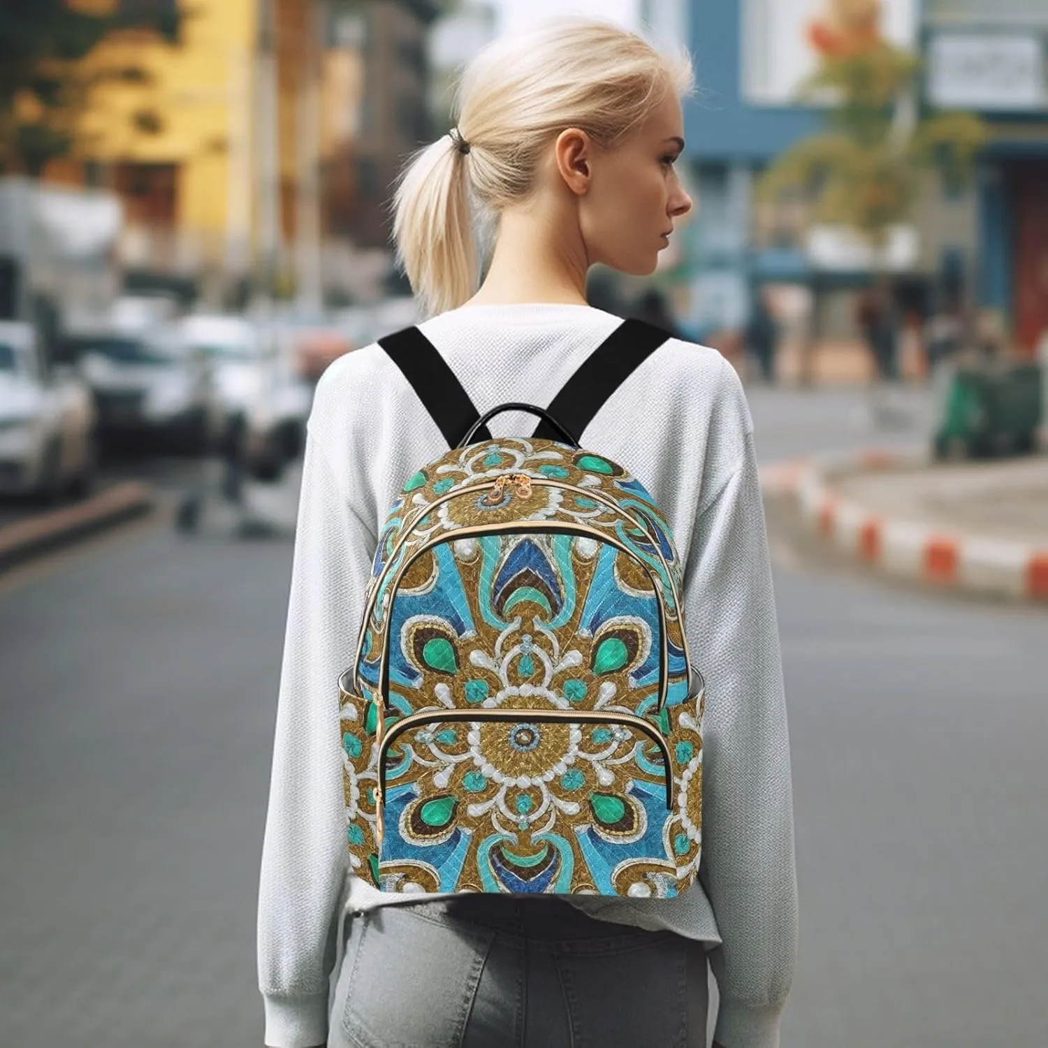 Mini Backpack Quilted Purse for Womens Small Backpack Daypack Embroider Pattern for Travel Daily Work,Multi2