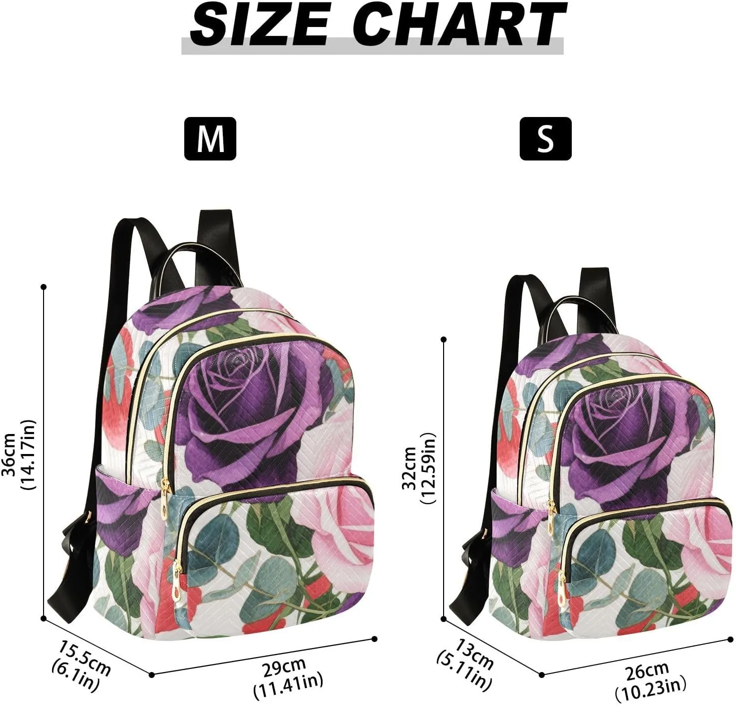 Mini Backpack Quilted Purse for Womens Small Backpack Daypack Rose Design for Travel Daily Camping,Multi1