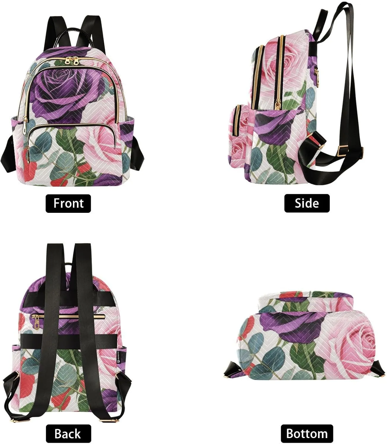 Mini Backpack Quilted Purse for Womens Small Backpack Daypack Rose Design for Travel Daily Camping,Multi1