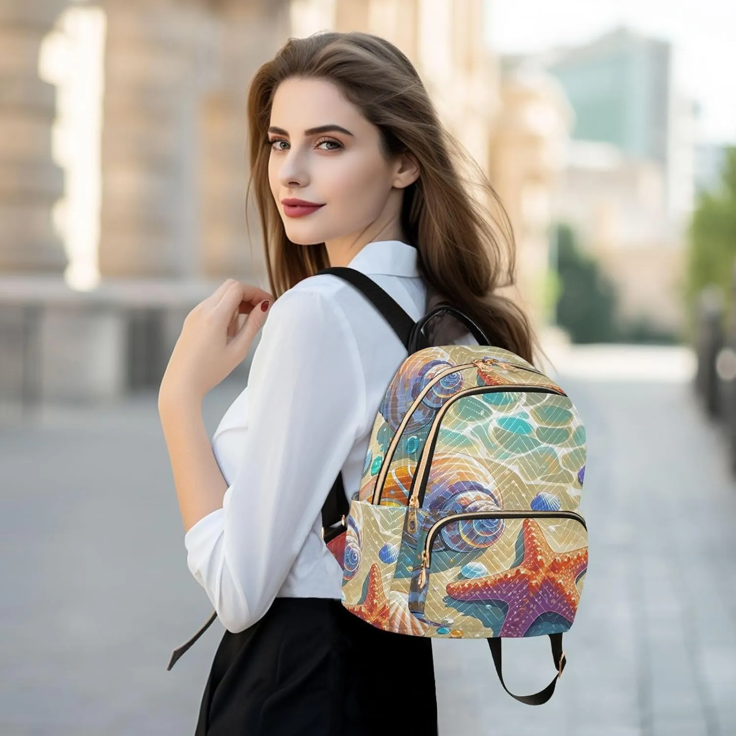 Mini Backpack Quilted Purse for Womens Small Backpack Daypack Starfish Print for Travel Daily Camping,Multi10