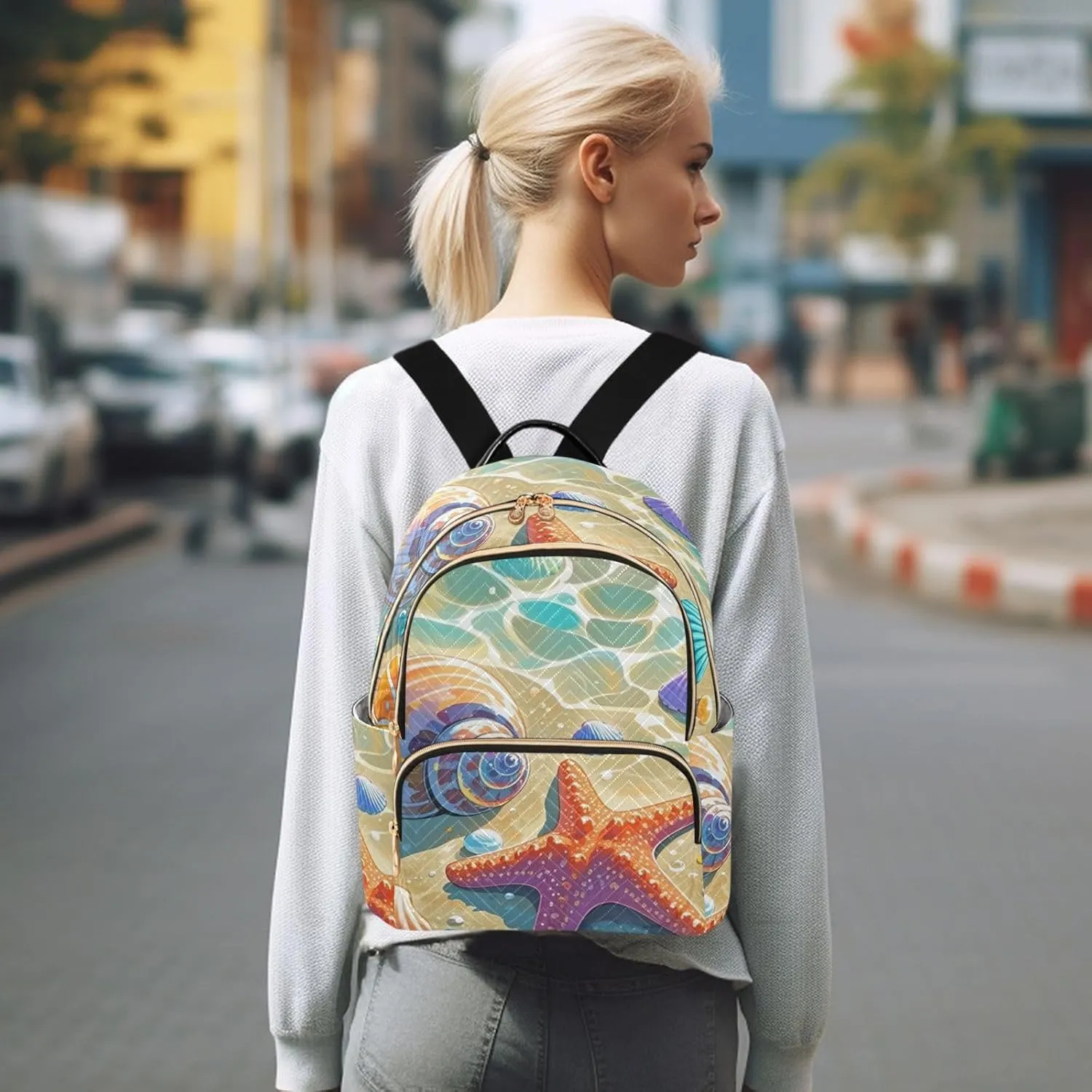 Mini Backpack Quilted Purse for Womens Small Backpack Daypack Starfish Print for Travel Daily Camping,Multi10