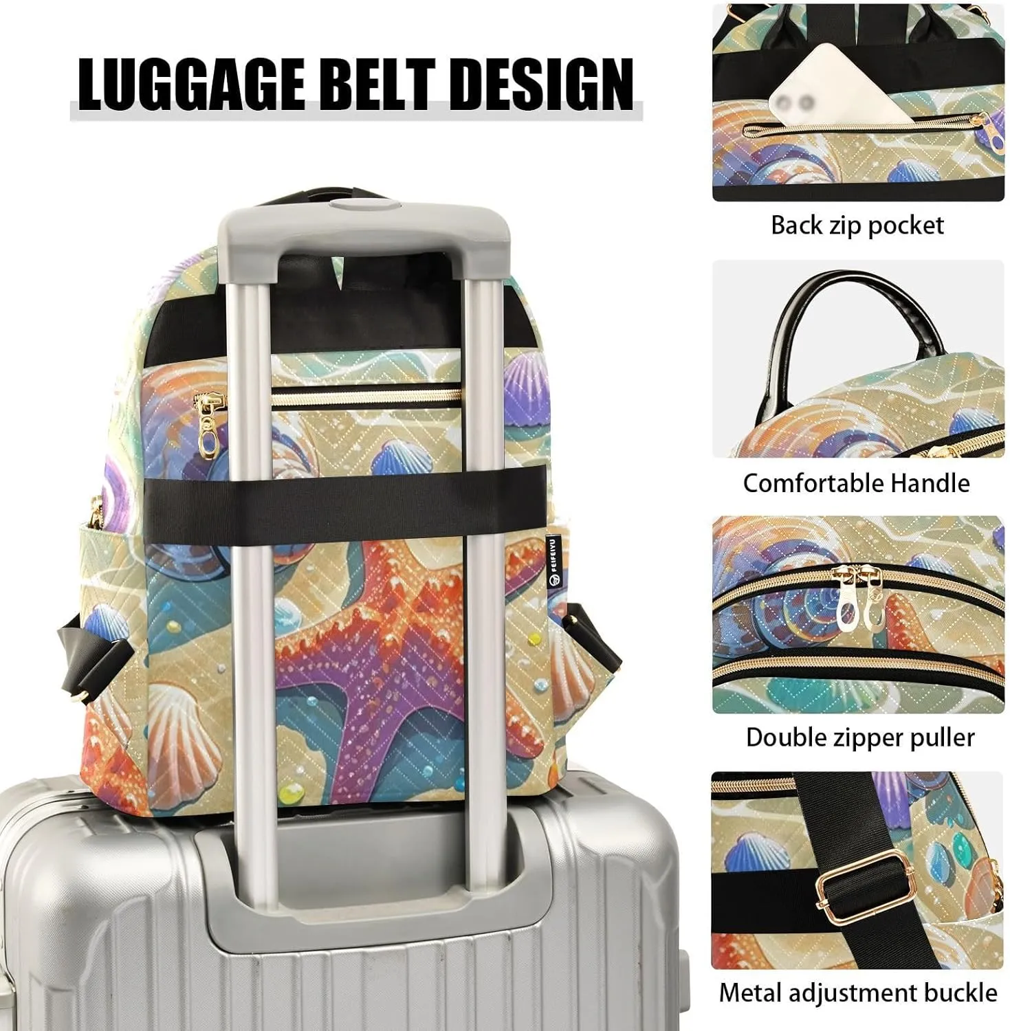 Mini Backpack Quilted Purse for Womens Small Backpack Daypack Starfish Print for Travel Daily Camping,Multi10