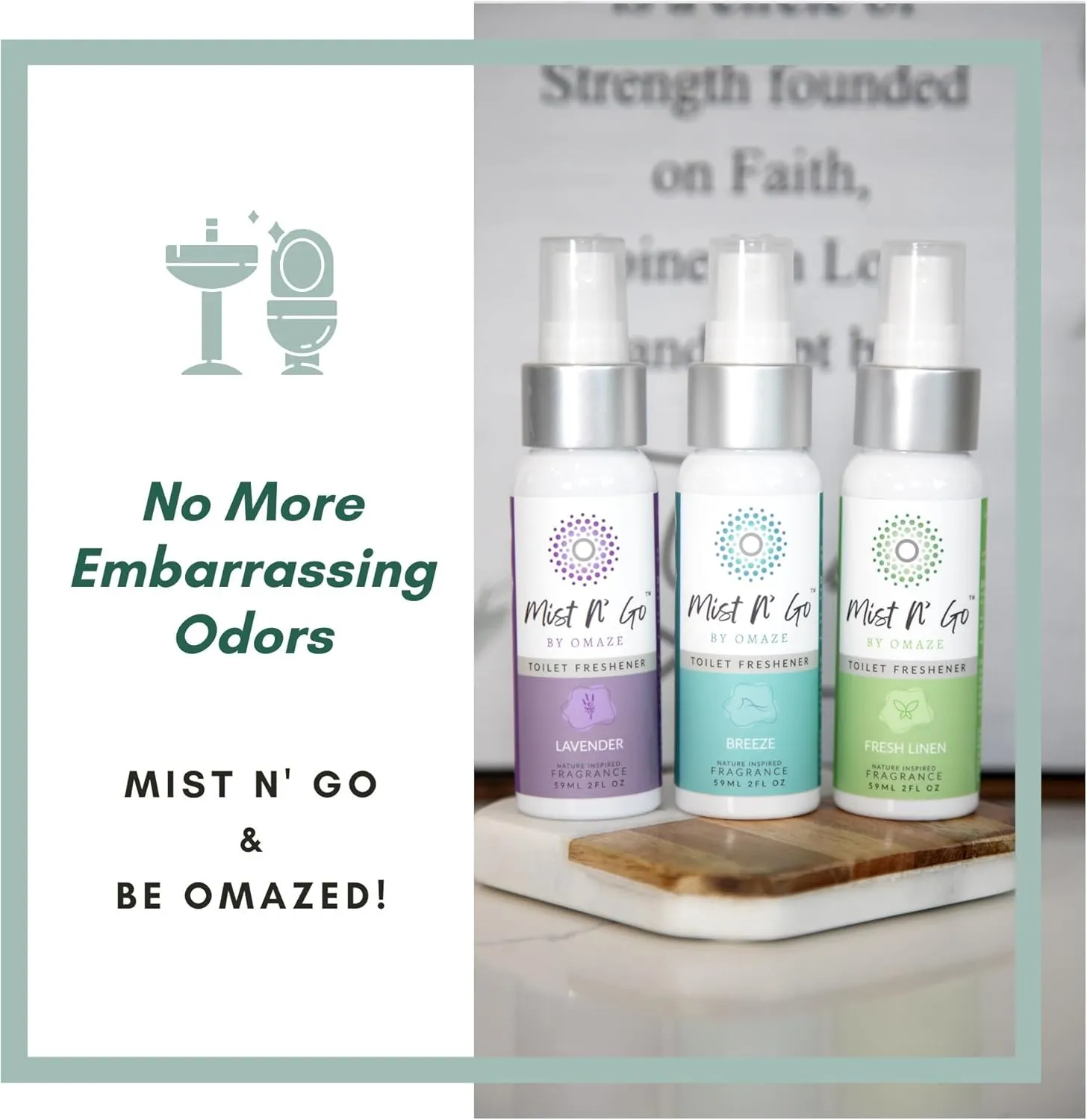 Mist N' Go by OMAZE Bathroom Odor Spray for Toilet Spray Refill Bottle - Multitasking Toilet Spray - Bathroom Spray Odor Eliminator for Strong Odors | Blossom, 16oz (1 Pack)