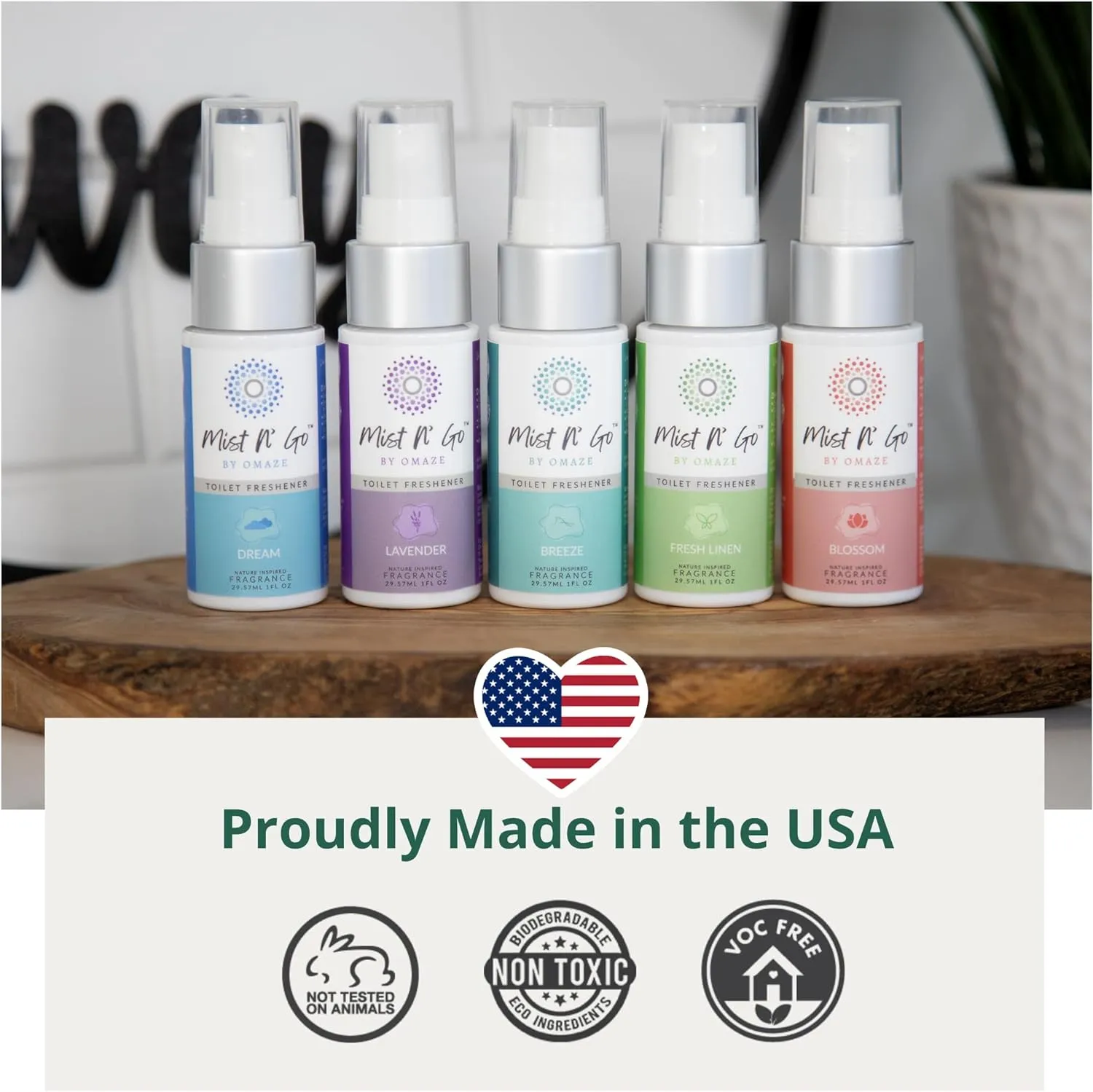 Mist N' Go by Omaze Travel Toilet Spray Odor Eliminator - Toilet Freshener for Bathroom Air Deodorizer - Clean Mix, Travel Size (3x1oz)