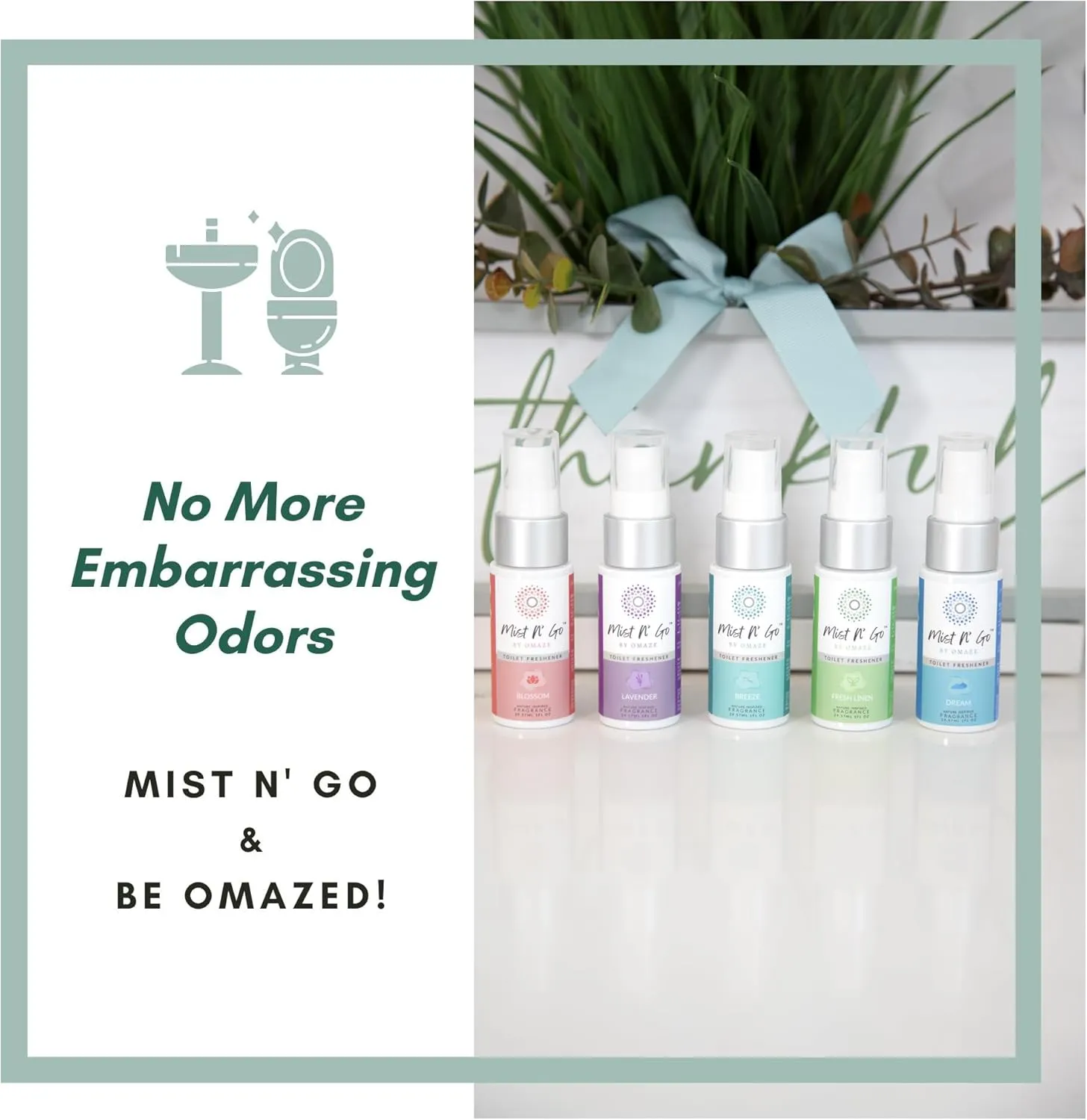 Mist N' Go by Omaze Travel Toilet Spray Odor Eliminator - Toilet Freshener for Bathroom Air Deodorizer - Clean Mix, Travel Size (3x1oz)