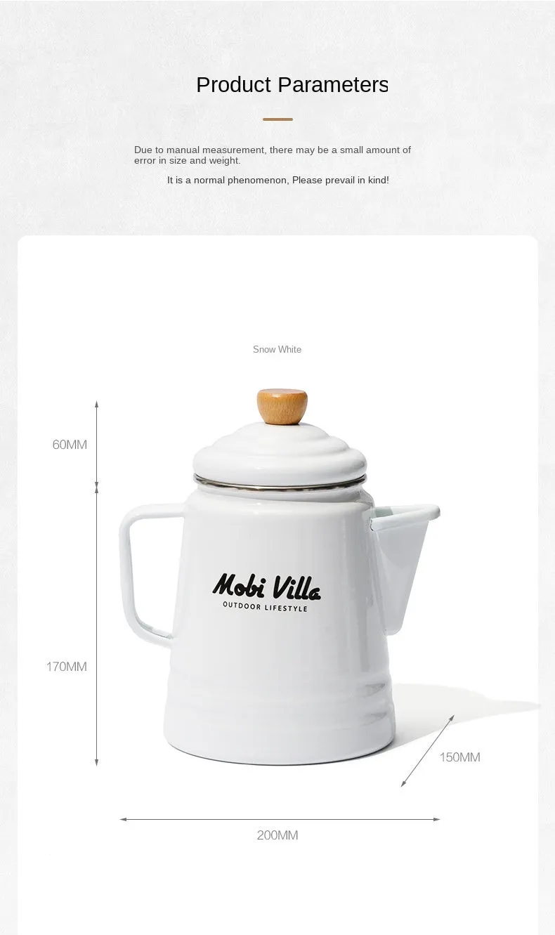 Mobi Garden Enamel Kettle Coffee Pot Portable Lightweight Cafe Maker Coffee Tea Hot and Cold Glazed Outdoor Camping Household Beach Travel Pot