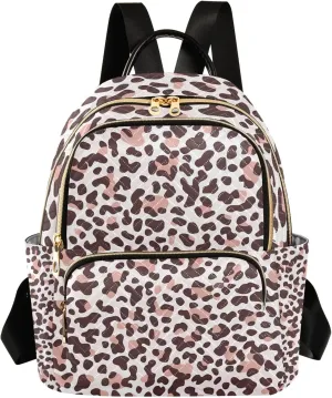 Modern Leopard Print Brownpink Campus Backpack Purse Bookbag Quilted Backpack for Women 13" Laptop Backpack Stylish Printed Rucksack with Multiple Pockets Lightweight Travel