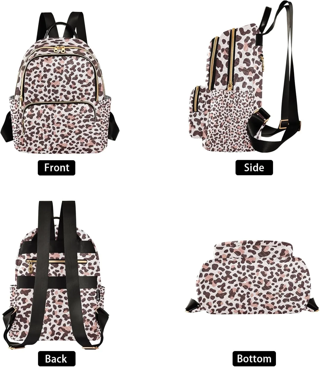Modern Leopard Print Brownpink Campus Backpack Purse Bookbag Quilted Backpack for Women 13" Laptop Backpack Stylish Printed Rucksack with Multiple Pockets Lightweight Travel