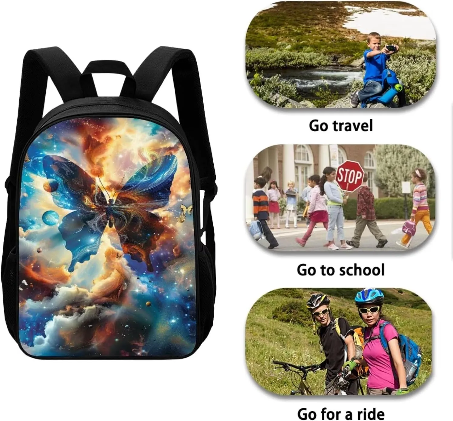 Modysero 17 Inch Funny Backpack for Girls Boys Butterfly School Bags with Smooth Zipper Large Capacity Lightweight Student Bookbag with Pockets