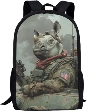 Modysero 17 Inch Funny Backpack for Girls Boys Rhinoceros School Bags with Smooth Zipper Large Capacity Lightweight Student Bookbag with Pockets
