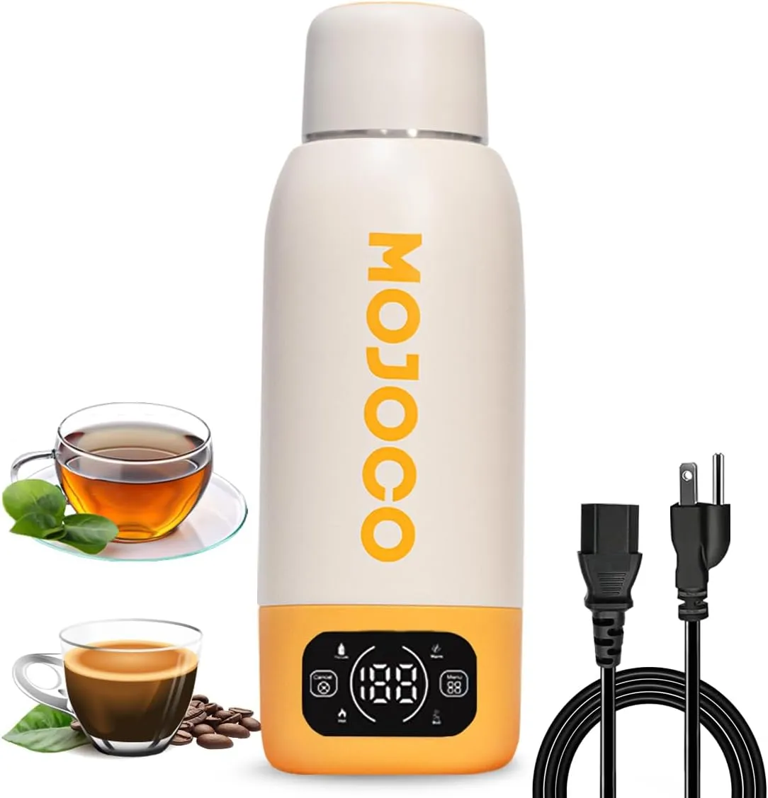 Mojoco Portable Electric Kettle - 20oz Travel Water Kettle for Coffee, Tea - Leak Proof Vacuum Insulated Stainless Steel Travel Water Boiler - Portable Water Heater for Home, Office, RV, Camping