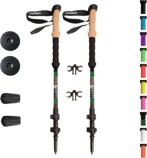 Montem Ultra Strong Trekking, Walking, and Hiking Poles - One Pair (2 Poles) - Collapsible, Lightweight, Quick Locking, Weather-Resistant and Ultra Durable