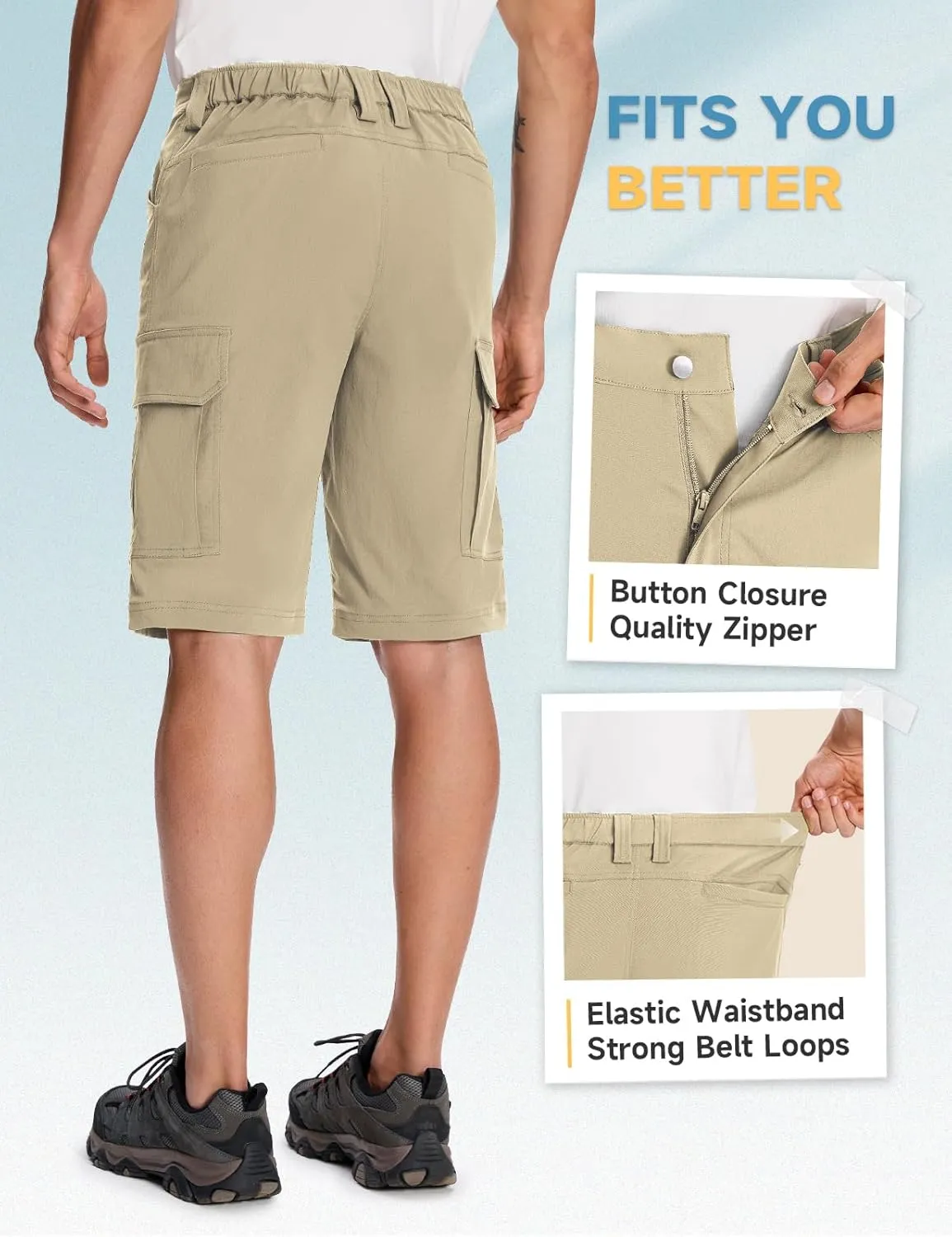 Moosehill Mens-Hiking-Shorts Cargo Lightweight Water Resistant Quick Dry Big & Tall with 8 Pockets for Tactical Work
