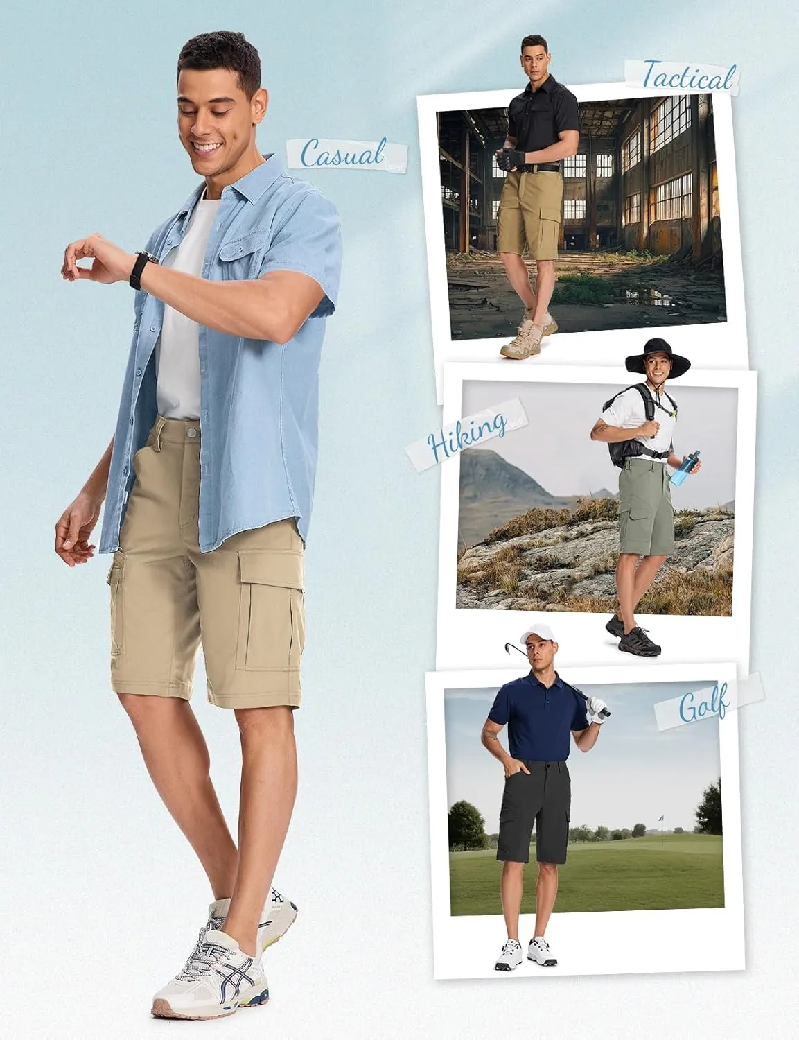 Moosehill Mens-Hiking-Shorts Cargo Lightweight Water Resistant Quick Dry Big & Tall with 8 Pockets for Tactical Work