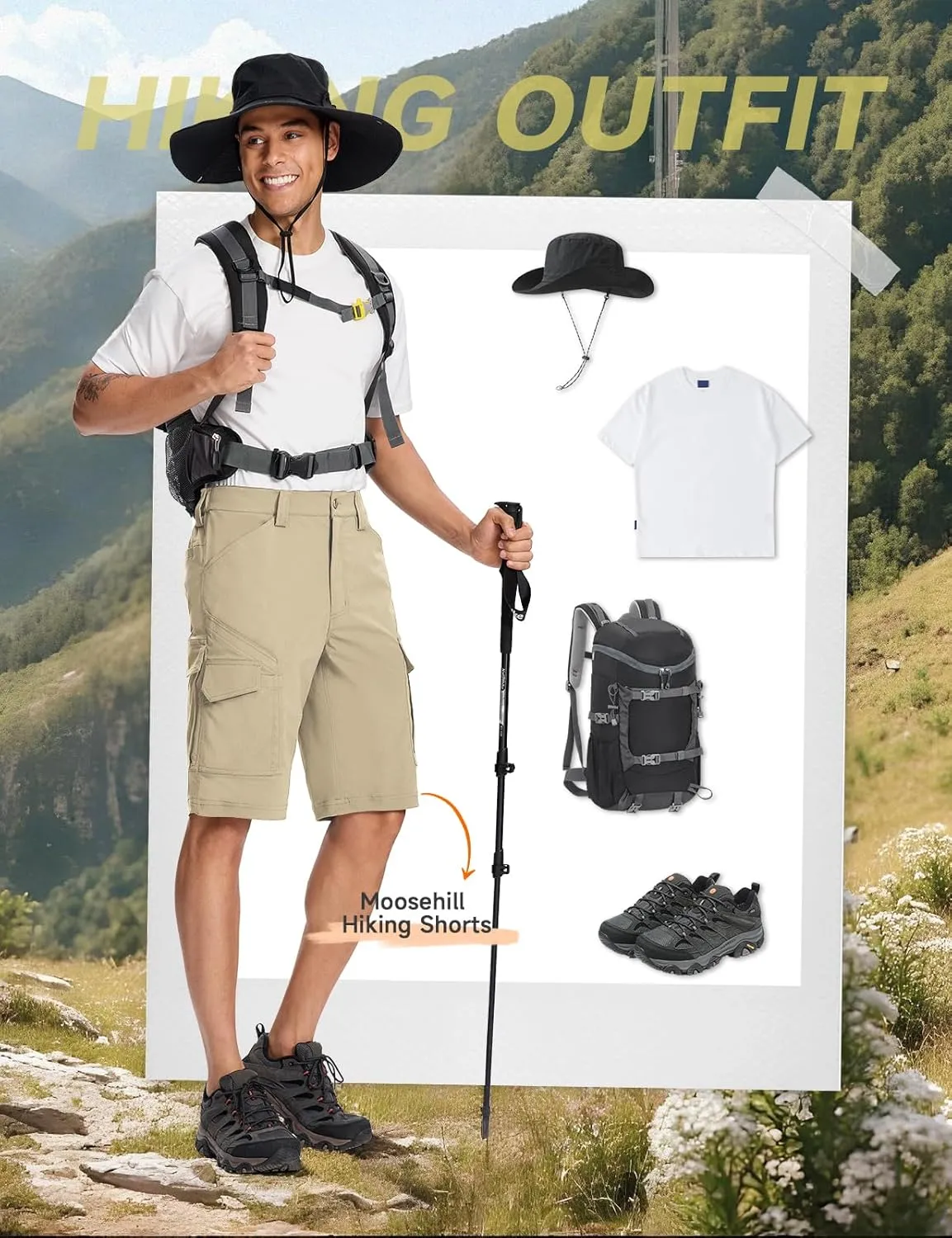 Moosehill Mens-Hiking-Shorts Cargo Lightweight Water Resistant Quick Dry Big & Tall with 8 Pockets for Tactical Work
