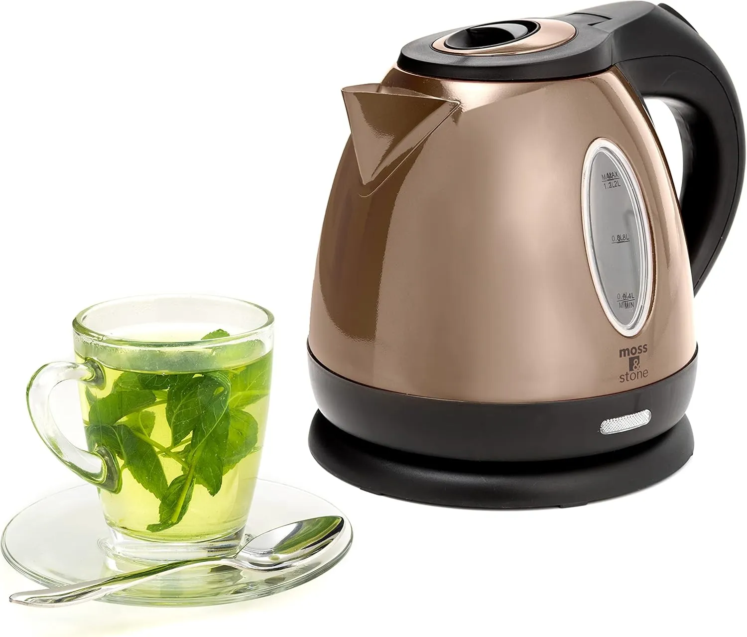 Moss & Stone Stainless Steel Electric Kettle, Cordless Pot 1.2L Portable Electric Hot Water Kettle,1500w Strong Fast Boiling Pot, Water Boiler, Electric Tea Kettle With Boil Dry Protection (Champagne)